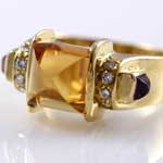 Estate Cabochon Citrine, Diamond Ring 18KT Gold Chris Correia