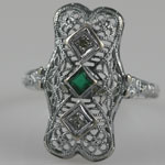 Deco Emerald Filigree Ring