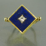 Estate Flip Art Deco Coral Lapis Lazuli Diamond 18kt Gold Ring